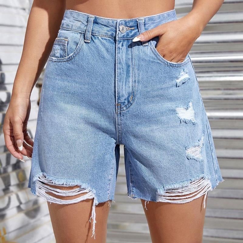 Custom Straight Denim Shorts for Women High Waist Loose Fit - Image 3