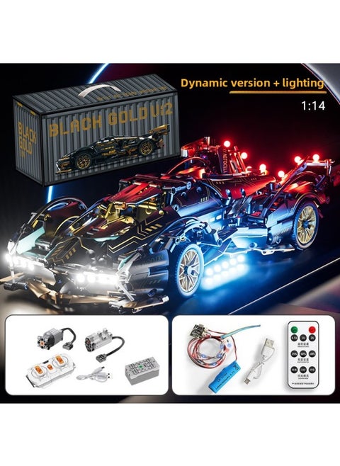 Cyberpunk Lamborgan Green Cow Building Blocks Black Samurai V12 Remote Control Car Boy Assembled Toy Car-Color:Container Version Black Gold V12 Dynamic + Lighting
