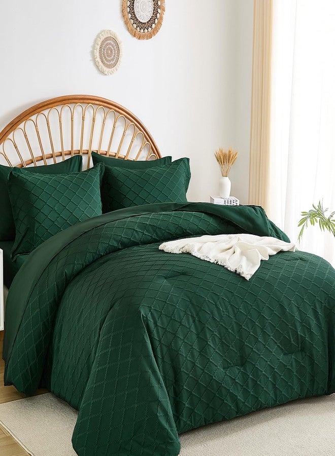 Yiran Emerald Green Comforter Set Queen Size, 7 Piece Jacquard Tufted Bed in a Bag Queen, Summer Soft Microfiber Complete Bedding Set with Sheets for All Season - Image 1