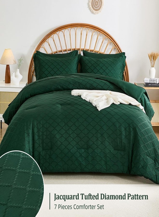 Yiran Emerald Green Comforter Set Queen Size, 7 Piece Jacquard Tufted Bed in a Bag Queen, Summer Soft Microfiber Complete Bedding Set with Sheets for All Season - Image 2