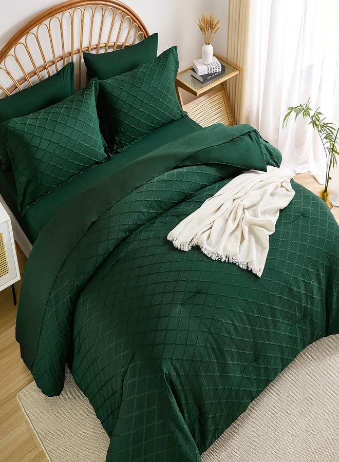 Yiran Emerald Green Comforter Set Queen Size, 7 Piece Jacquard Tufted Bed in a Bag Queen, Summer Soft Microfiber Complete Bedding Set with Sheets for All Season - Image 3