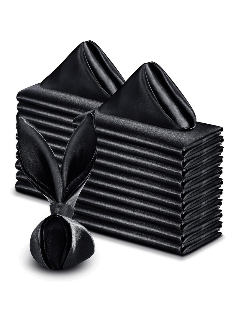 12 Pieces Black Satin Napkins 20x20 Inch Wedding Napkins Bulk, Handkerchief，Decorative Elegant Dinner Napkins Square Table Napkins Decor, Silky Satin Cloth Napkins  Washable for Parties Weddings and Dinners Restaurant Banquet Graduation Party - Image 1