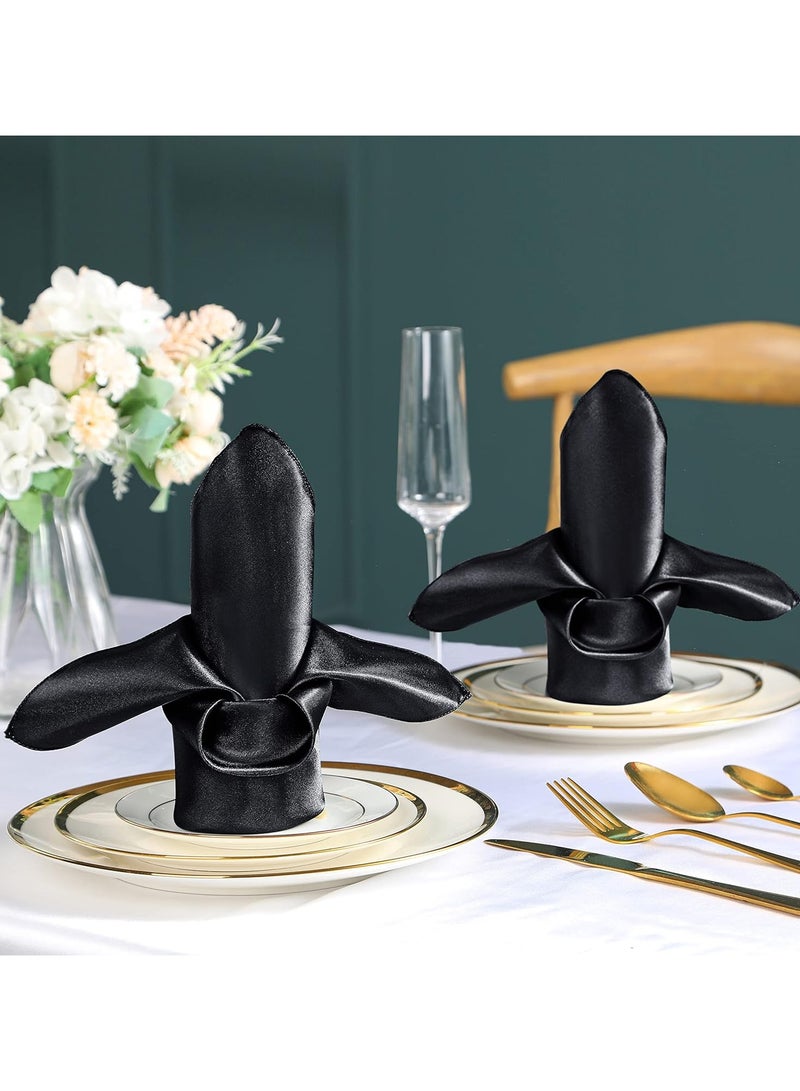12 Pieces Black Satin Napkins 20x20 Inch Wedding Napkins Bulk, Handkerchief，Decorative Elegant Dinner Napkins Square Table Napkins Decor, Silky Satin Cloth Napkins  Washable for Parties Weddings and Dinners Restaurant Banquet Graduation Party - Image 2