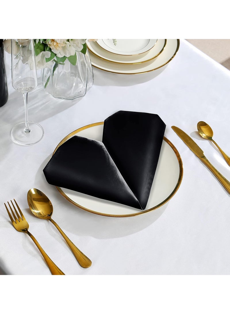12 Pieces Black Satin Napkins 20x20 Inch Wedding Napkins Bulk, Handkerchief，Decorative Elegant Dinner Napkins Square Table Napkins Decor, Silky Satin Cloth Napkins  Washable for Parties Weddings and Dinners Restaurant Banquet Graduation Party - Image 3