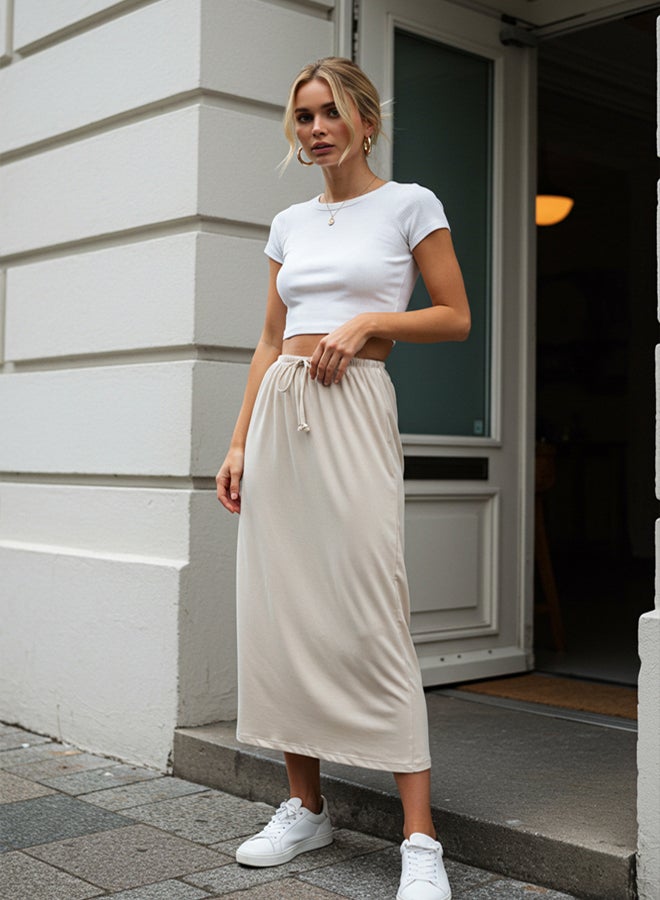 trendyol Stone Soft Touch Tie Detailed Maxi Flexible Skirt - Image 1