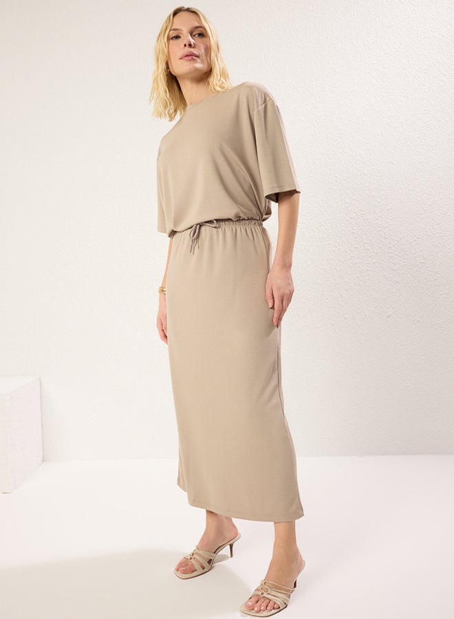 trendyol Stone Soft Touch Tie Detailed Maxi Flexible Skirt - Image 3