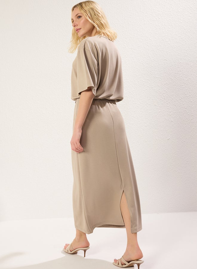 trendyol Stone Soft Touch Tie Detailed Maxi Flexible Skirt - Image 4