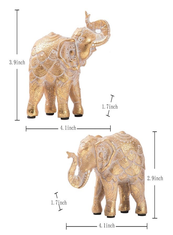 Smadeer Elephant statue for home decorations,Elephant figurines with trunk up,Elephant decor for shelf shelves table living room nightstand,African Elephants gifts for women small set of 2 gold color accents - Image 2