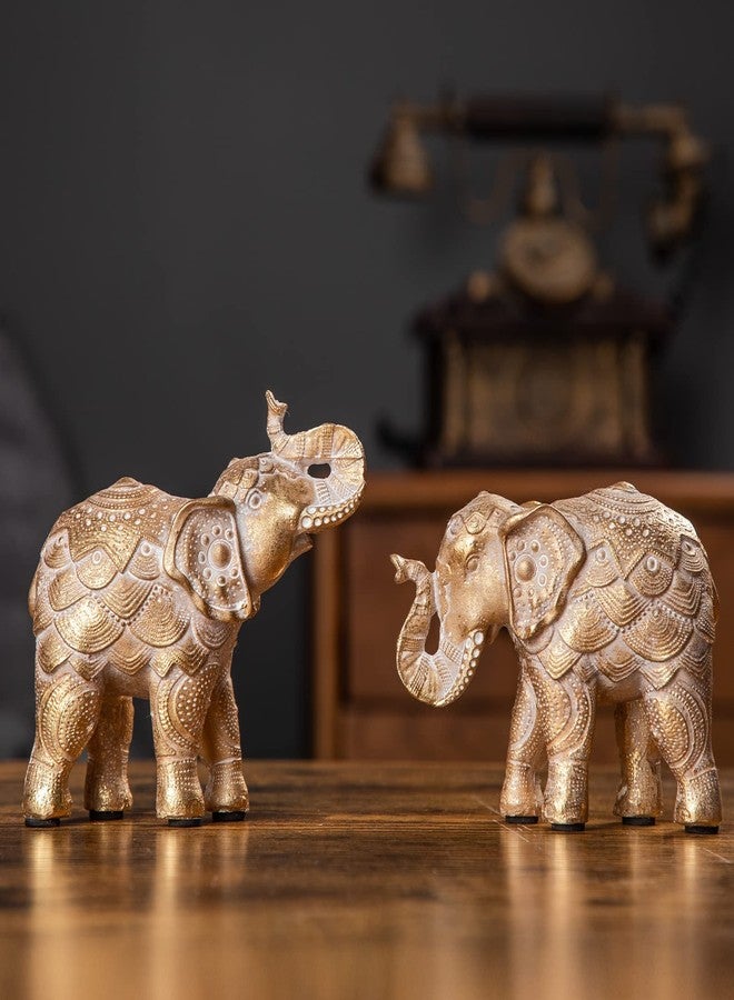 Smadeer Elephant statue for home decorations,Elephant figurines with trunk up,Elephant decor for shelf shelves table living room nightstand,African Elephants gifts for women small set of 2 gold color accents - Image 3
