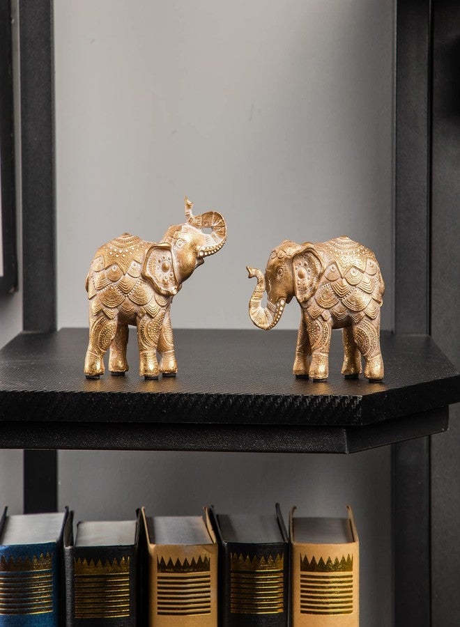 Smadeer Elephant statue for home decorations,Elephant figurines with trunk up,Elephant decor for shelf shelves table living room nightstand,African Elephants gifts for women small set of 2 gold color accents - Image 5