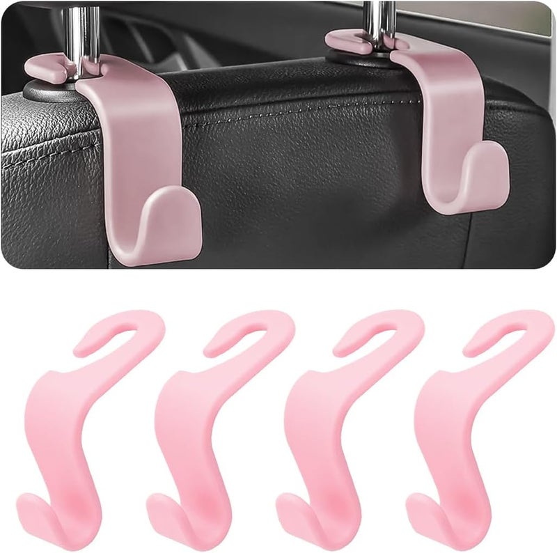 Hanemia 4PCS Car Back Seat Headrest Hooks, Rear Car Seat Storage Headrest Hanger Holder Hooks Organizer, Universal Auto Interior Accessories for Bag Purse Handbag Cloth Coats Grocery (Light Pink) Trendy widespread design - Image 1