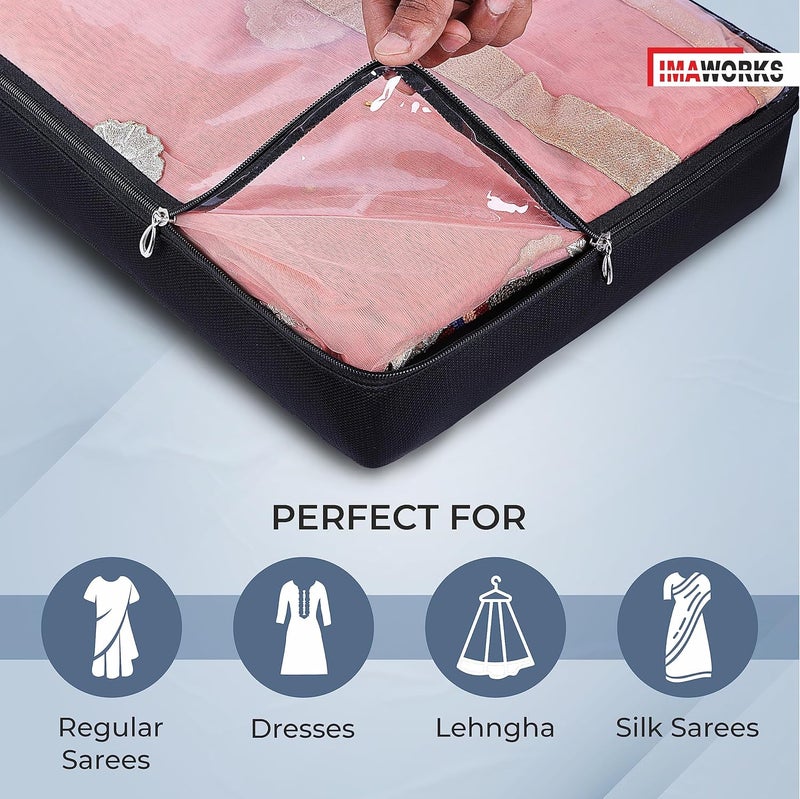 IMAWORKS Fabric Saree BagsCovers For Storage Set Of4 Big Size With Zip Closure For Packing Pouches Clothes Bags And Wardrobe Organizer With Transparent WindowBlack433 Cm76 Cm - Image 4