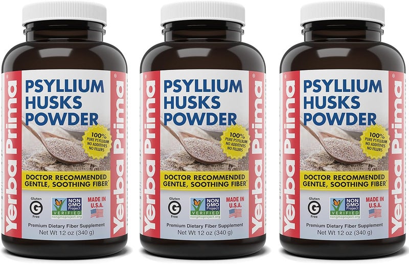 Yerba Prima Psyllium Husks Powder - 12 Ounce Bottles, 3 Pack - Premium Dietary Fiber Supplement - Image 1