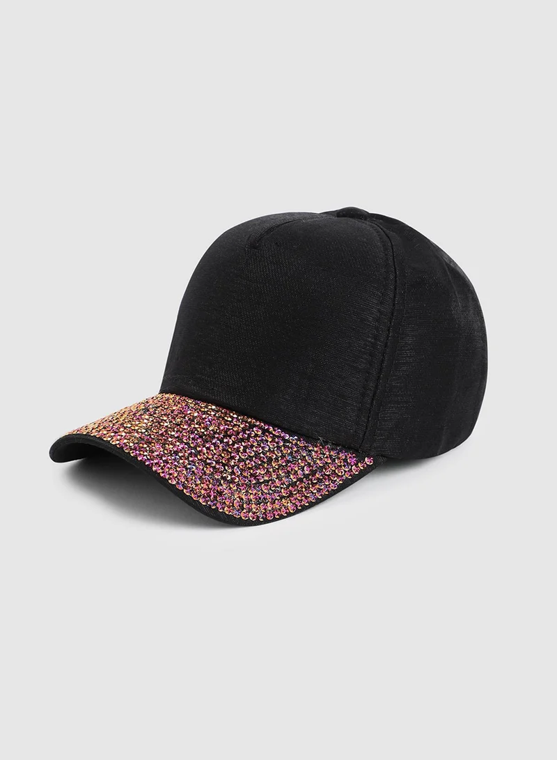 Haute Sauce  Sequin Contrast Baseball Cap - Black & Rose Gold-Colour for Women | Best Price UAE
