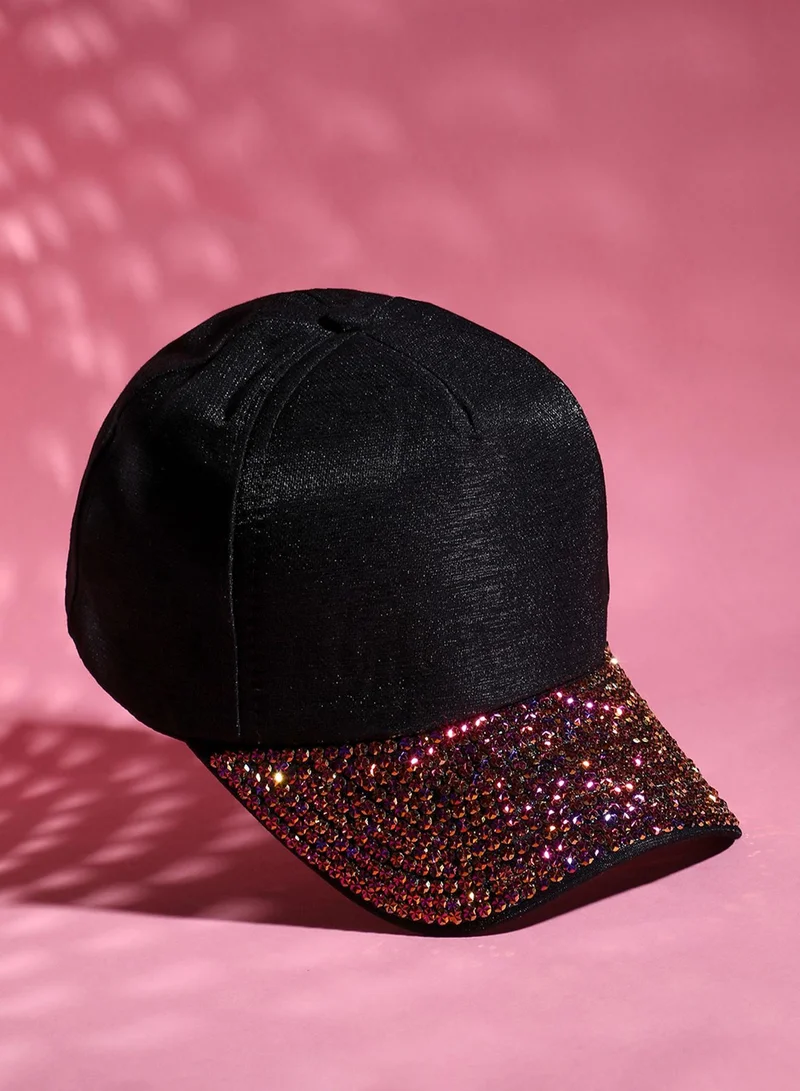 Haute Sauce  Sequin Contrast Baseball Cap - Black & Rose Gold-Colour for Women | Best Price UAE