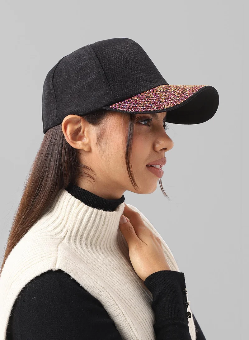 Haute Sauce  Sequin Contrast Baseball Cap - Black & Rose Gold-Colour for Women | Best Price UAE