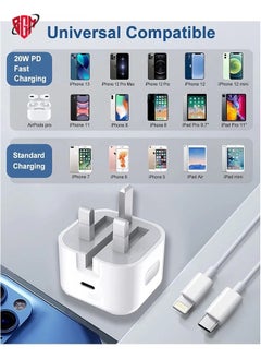iPhone Fast Charger Plug & Cable 2mT, [Apple MFi Certified] iPhone 20W USB C USB C Charger Power Adapter w/ USB C to Lightning Cable iPhone 13/12/SE/11/XS/XR/X/8, iPad, AirPod, White