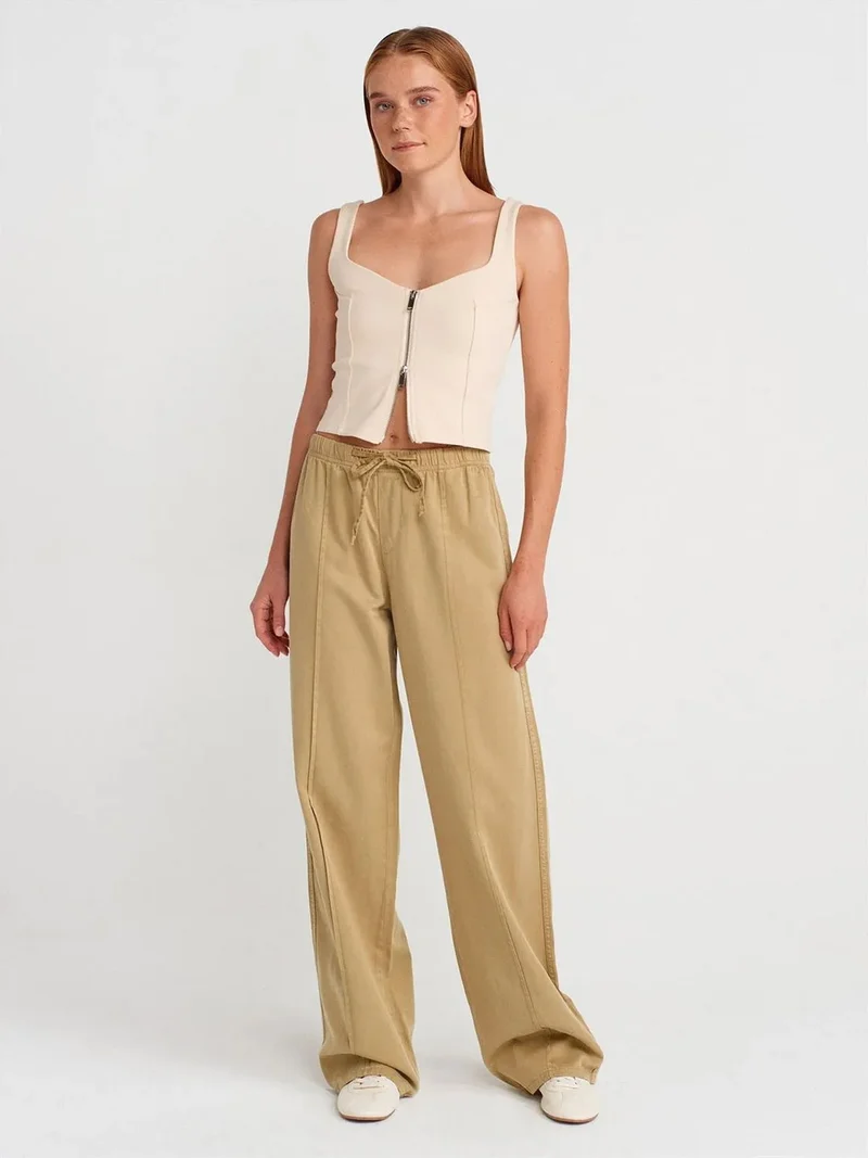 ديلفين DILVIN High-Waist Wide-Leg Trousers With Tie Waist