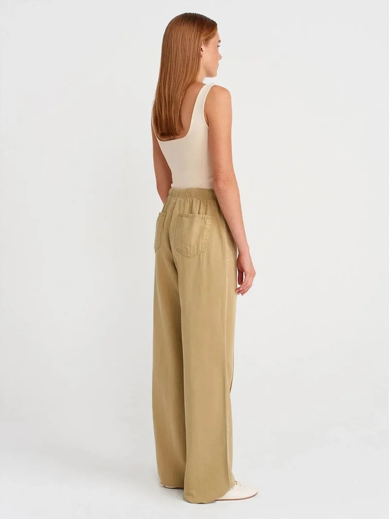 ديلفين DILVIN High-Waist Wide-Leg Trousers With Tie Waist