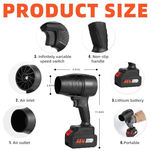 TECH LOGO ELECTRONICS Electric Portable Air Jet Blower,Turbo Jet Blower Cordless 48V,Handheld High Powerful Blow Brushless Motor for Extra runtime,for Car,Home Cleaning Corner, Road Cleaning (Multicolour) - Image 2