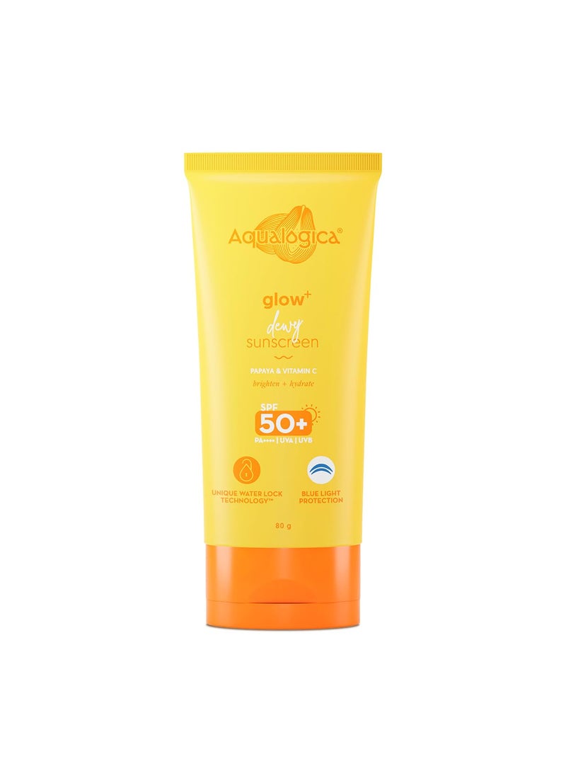 Aqualogica Aqualogica Glow+ Dewy Face Sunscreen with SPF 50+ & PA++++ | Blue Light Protection & No White Cast | Helps Give Glowing Skin with Papaya & Vitamin C | 2.82 Oz/80g 