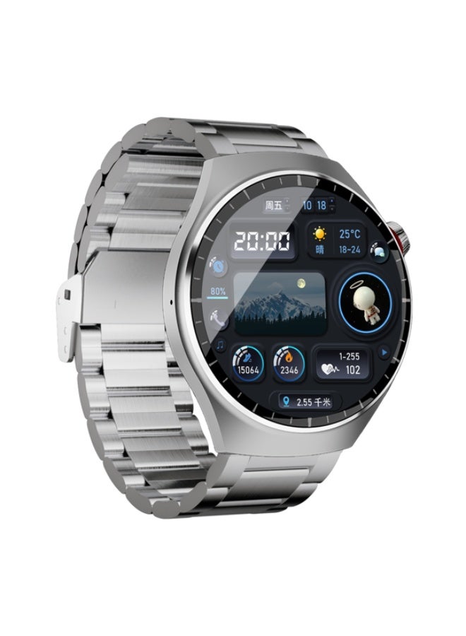 Oteeto watch 4 pro Smartwatch with Full Round AMOLED Display, High Brightness Supports Calls, Notifications and Bluetooth, Smart Health Monitoring, Long Battery, Elegant Design, Compatible with Android and iPhone – Silver - Image 1
