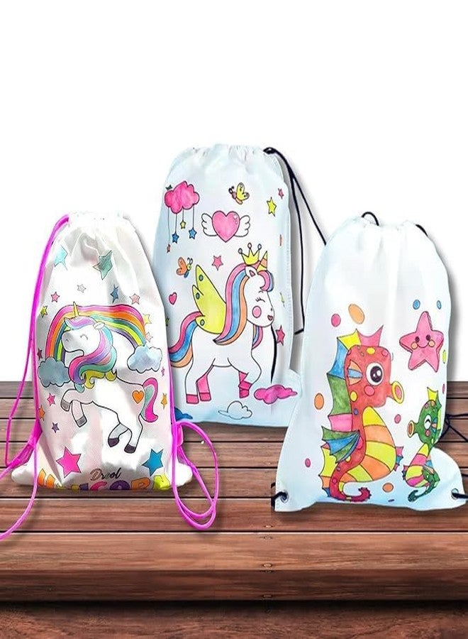 Brijsun Innovations Diy Reusable Cute Print Drawstring Backpack Sack Bags For Kids Birthday Return/Party Favour Gift Bag For Kids (Pack Of 6 Bags) - Image 4
