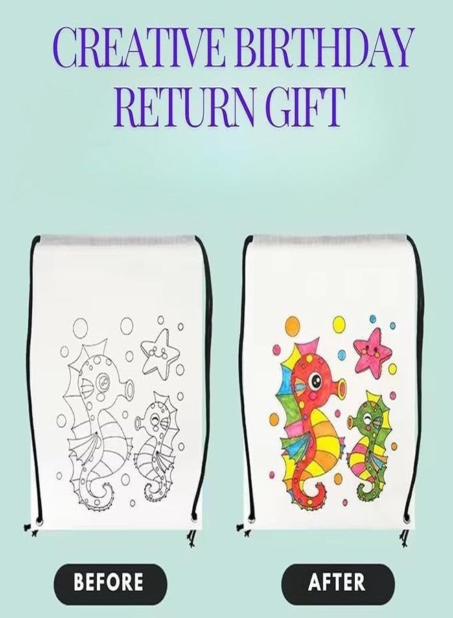 Brijsun Innovations Diy Reusable Cute Print Drawstring Backpack Sack Bags For Kids Birthday Return/Party Favour Gift Bag For Kids (Pack Of 6 Bags) - Image 3