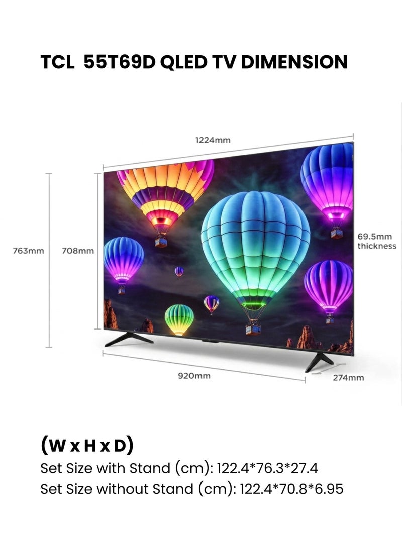 TCL 55-inch 55T69D Premium QLED 4K Smart TV (2026 International Version) | Google TV | AiPQ Processor | HVA Panel | Dolby Vision · Atmos | ONKYO 2.0 Hi-Fi System | DTS Virtual X | Game Master | 55T69D Black - Image 2