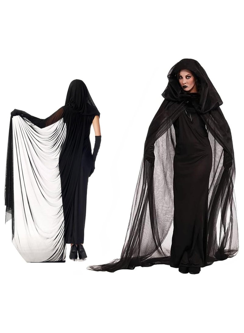 Jorunb Halloween Women's Black Hooded Cape - Cosplay Costume for Witch Dress & Ghost Bride Looks Women's Black Hooded Cape（A） - Image 1