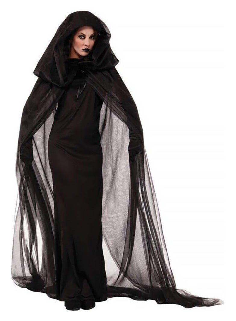 Jorunb Halloween Women's Black Hooded Cape - Cosplay Costume for Witch Dress & Ghost Bride Looks Women's Black Hooded Cape（A） - Image 2