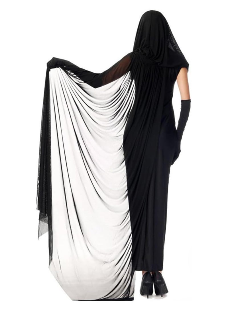Jorunb Halloween Women's Black Hooded Cape - Cosplay Costume for Witch Dress & Ghost Bride Looks Women's Black Hooded Cape（A） - Image 3