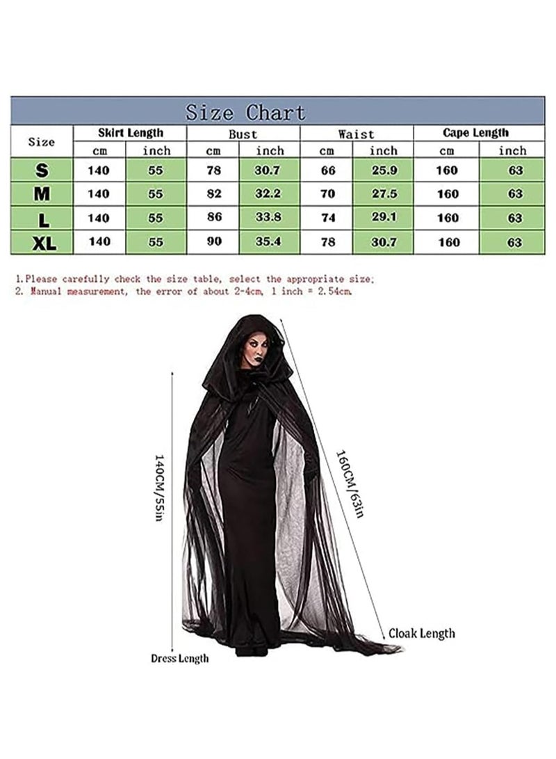 Jorunb Halloween Women's Black Hooded Cape - Cosplay Costume for Witch Dress & Ghost Bride Looks Women's Black Hooded Cape（A） - Image 5