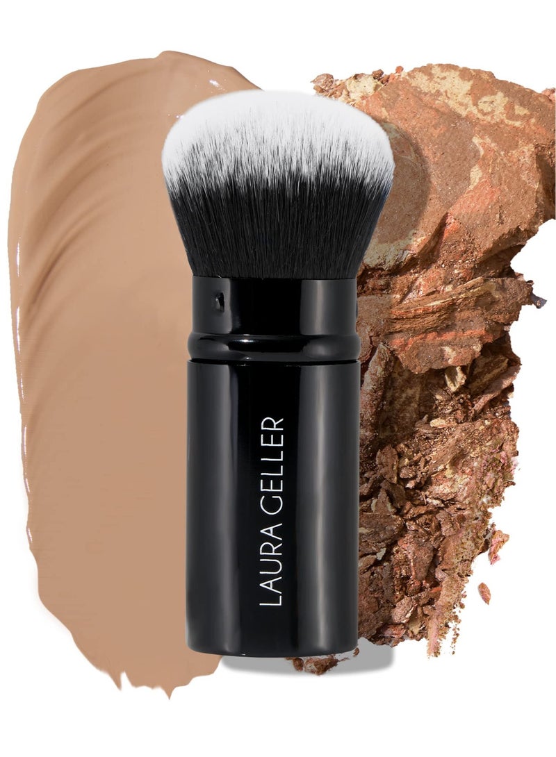 Excefore For LAURA GELLER Retractable Makeup Brush with Lid, Retractable Black Kabuki Brush, Suitable for Liquid, Cream and Powder Face Makeup  - Image 1