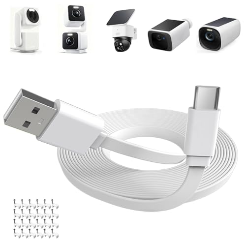 liangxinyun 30ft/9m Charging Cable for WYZE Duo Cam Pan,WYZE Cam Pan v4,eufy SoloCam S340/S220, C210,S4/E30,eufyCam 3/S330, 3C/S300,,eufy Wired Camera C31,Flat Type C Cable,USB C Extension Cord for Your Camera - Image 1