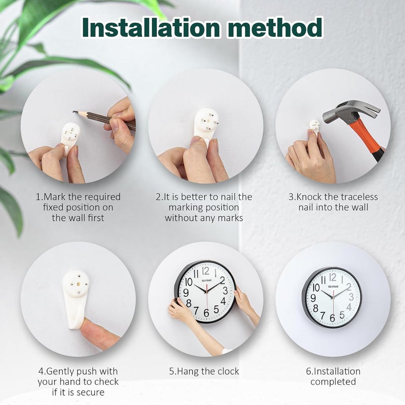 GLVSAE Wall Clock 12 Inches Non-Ticking Wall Clocks Battery Operated Large Easy to Read with Stereoscopic Dial Ultra-Quiet Movement Quartz for Office Classroom School Home Bedroom Kitchen - Image 5