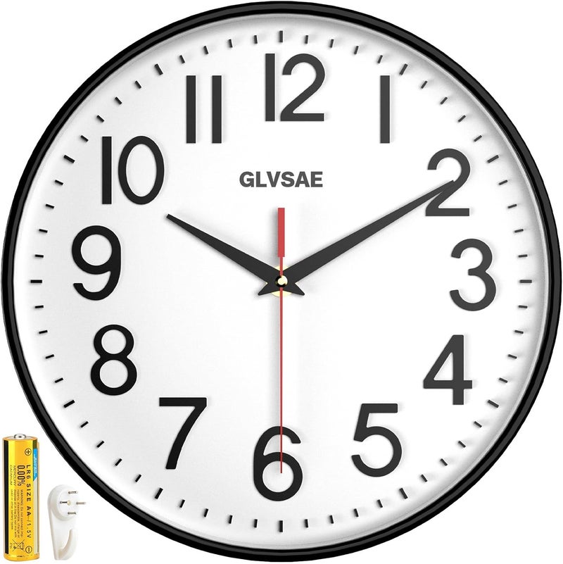 GLVSAE Wall Clock 12 Inches Non-Ticking Wall Clocks Battery Operated Large Easy to Read with Stereoscopic Dial Ultra-Quiet Movement Quartz for Office Classroom School Home Bedroom Kitchen - Image 1