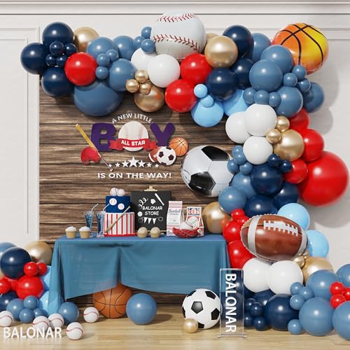 BALONAR Dusty Blue Sport Theme Birthday Party Balloons Garland Arch Kit with 149pcs Football Vollyball Soccer Baseball Basketball Party Balloons for Sport Favor Theme Birthday Party Decorations Colorful - Image 1
