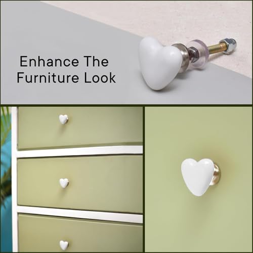 Indian-Shelf 4 Piece White Tiny Heart Ceramic Drawer Knobs for Kitchen Cabinet Hardware Door Pulls Decorative Dresser Luxurious Elegance - Image 3