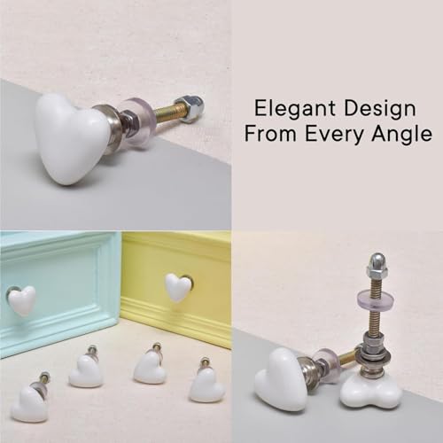 Indian-Shelf 4 Piece White Tiny Heart Ceramic Drawer Knobs for Kitchen Cabinet Hardware Door Pulls Decorative Dresser Luxurious Elegance - Image 4