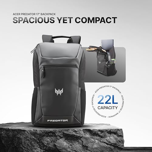 acer Predator 17 Inch Gaming Backpack | Fits Up to 17” Laptops | 22L | PUWR Ribstop Fabric | Anti-Theft Pocket | Heavy-Duty DLX Zippers | Rain Cover | Ergonomic Padded Straps | Black & Beige Interior - Image 2