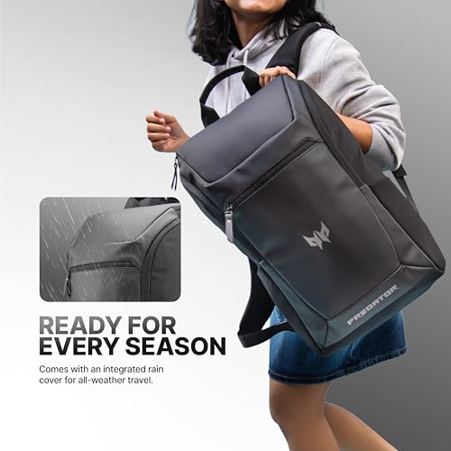 acer Predator 17 Inch Gaming Backpack | Fits Up to 17” Laptops | 22L | PUWR Ribstop Fabric | Anti-Theft Pocket | Heavy-Duty DLX Zippers | Rain Cover | Ergonomic Padded Straps | Black & Beige Interior - Image 4