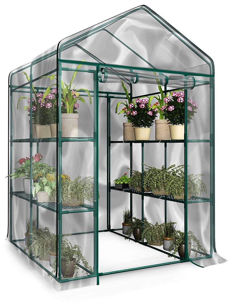 HomeComplete 514537FXW Walkin GreenhouseIndoor Outdoor with 8 Sturdy ShelvesGrow Plants Seedlings Herbs or Flowers in Any SeasonGardening Rack Green