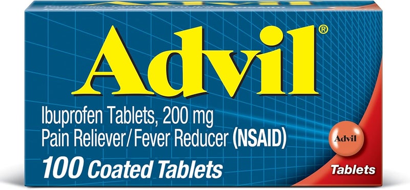 Advil أدفيل مسكن للألم وخافض للحرارة، دواء مسكن للألم مع إيبوبروفين 200 ملغ لصداع الرأس، آلام الظهر، آلام الدورة الشهرية وتخفيف آلام المفاصل - 100 قرص مغلف