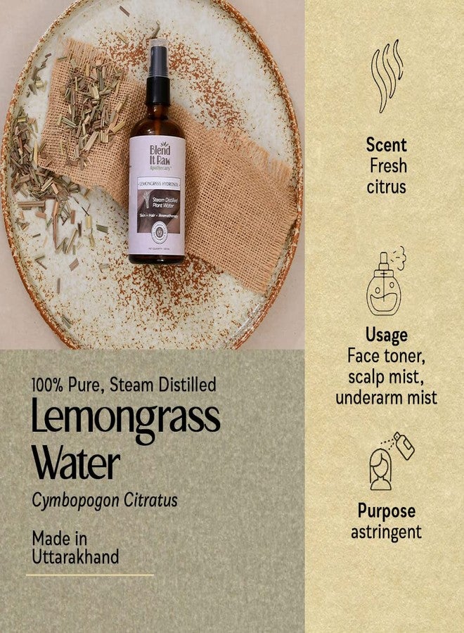 Blend it Raw Apothecary Lemongrass Hydrosol for oily Skin and Scalp | Steam Distilled | Refreshing facial toner and Body mist | 100ml - Image 3