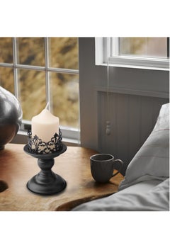 Excefore 2 Pack Vintage Pillar Candle Holders, Candle Holder, Matte Black Metal Candle Stands Decorative, Decorative Antique Candle Stand for Dining & Living Room Decoration (Retro)  - Image 5