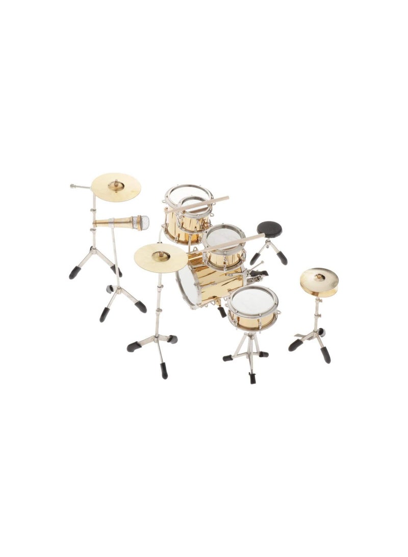 GGOOT Miniature Model Complete Drum Kit Musical Instrument - 1:6 Scale Handcrafted Metal Drum Set - 9 Pieces - Image 1