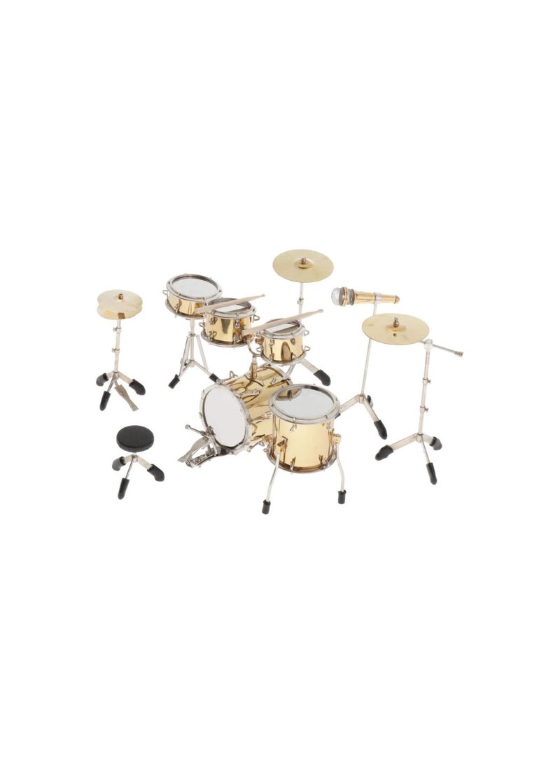 GGOOT Miniature Model Complete Drum Kit Musical Instrument - 1:6 Scale Handcrafted Metal Drum Set - 9 Pieces - Image 3