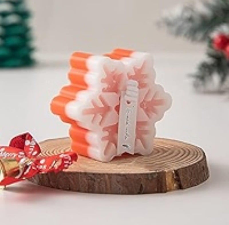Decorative Snowflake Candle Orange and White Gradient Holiday Winter Theme  - Image 1