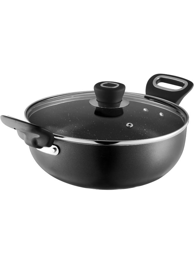 Vinod Zest Marbilo Non-Stick Deep Kadai with Glass Lid 2.5 litres (24 cm Diameter) Aluminum Induction Kadhai, PFOA Free - 3.5 mm Thickness - Image 1